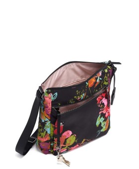 Bolsa de Tiracolo Canton Preta c/ Estampado Floral - Voyageur - Tumi